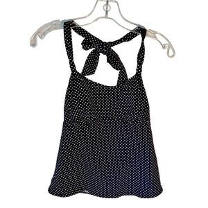 Land’s End Halter Tankini Top Bathing Suit Black White Polka Dot Women’s Size 8